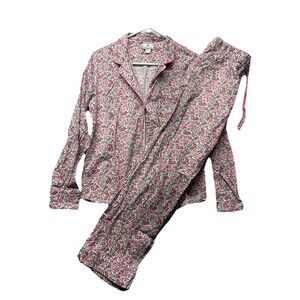 Petite Plume Women’s Medium 100% Cotton Pajama Set Floral Pink Long Sleeve